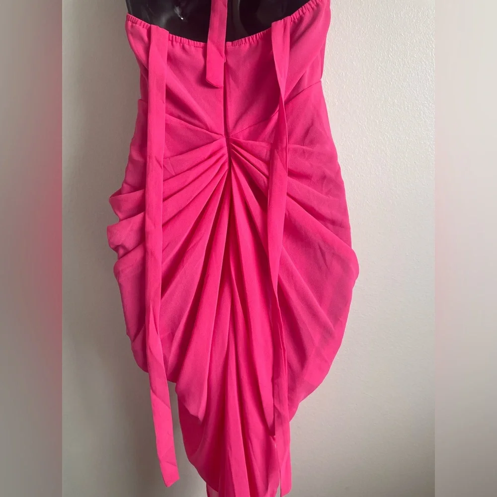 NWT PrettyLittleThing Hot Pink Draped Elegant Draped Midi Dress US 6 - Picture 6 of 10
